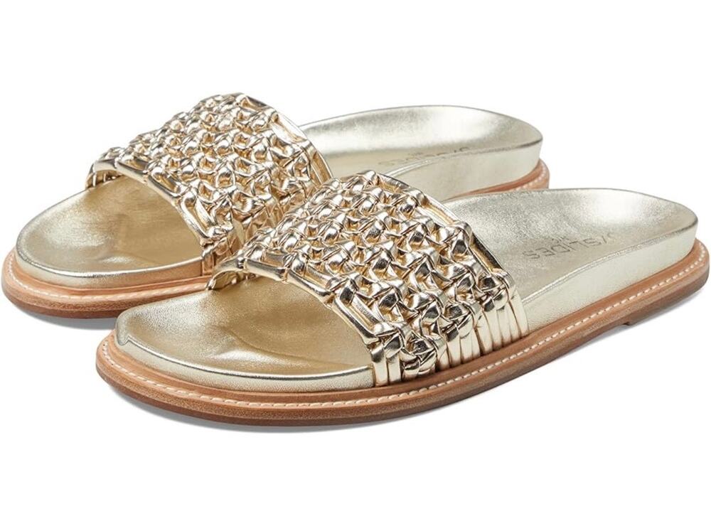 J/SLIDES NYC Robie Woven Metallic Gold Slides Women’s 9